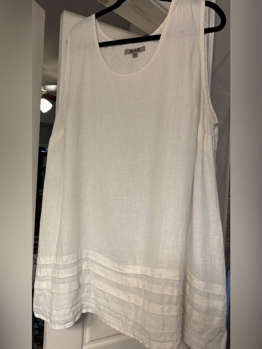 Flax White Linen Sleeveless Tunic with Pintuck Hem
